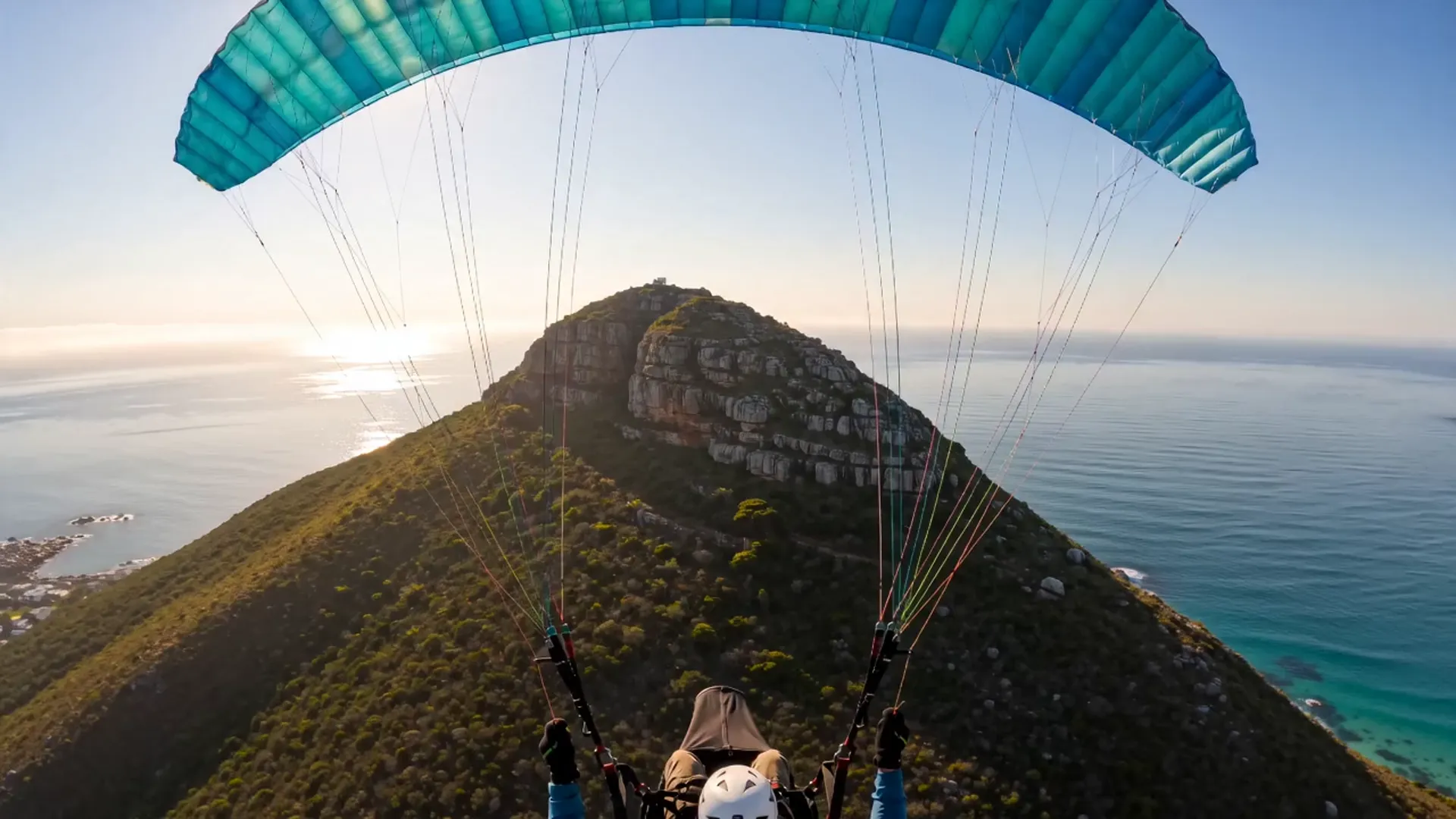 Lion's Head peak seen from a paraglider in flight